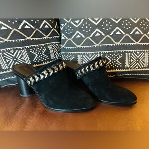 NWOT Rebecca Minkoff Galiyah Chain Mules in Black Suede | Size 8.5M